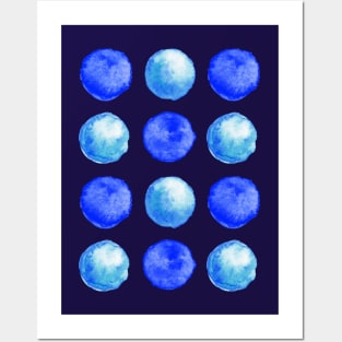 Blue Watercolor Large Dots Pattern Posters and Art